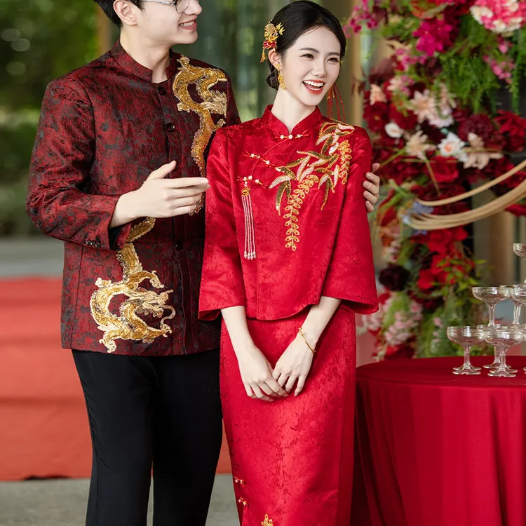 新中式新娘结婚改良旗袍高级感回门红色无袖敬酒服女套装订婚礼服