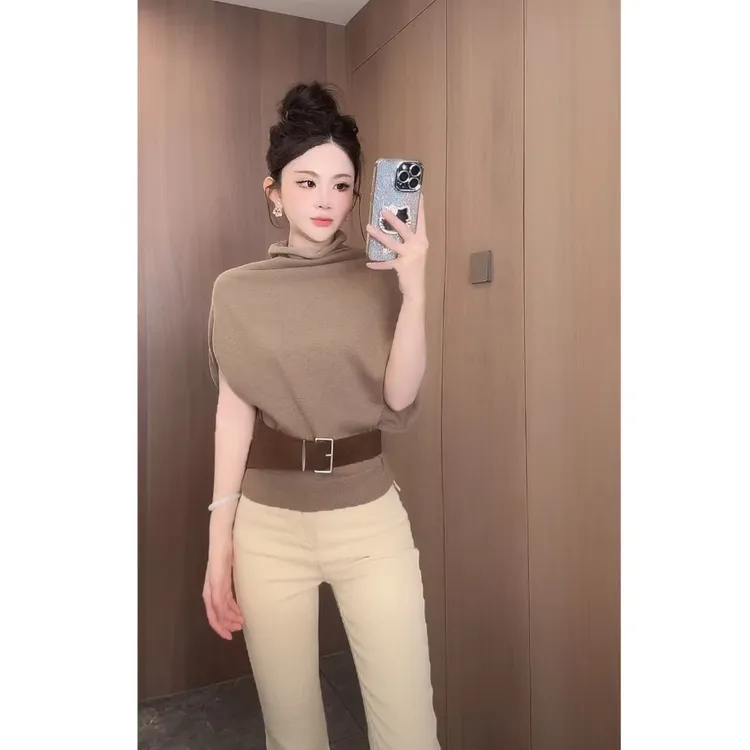 曼曼【慵懒秋意】宽松蝙蝠袖高领针织衫25950#