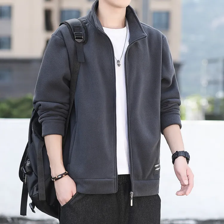 蒂斯派尔摇粒绒卫衣男士秋冬季新款加绒开衫立领夹克宽松休闲外套