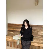 Zzhen【轻盈漫步】高级刺绣V领针织衫慵懒松弛上衣DMY417