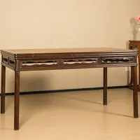 清 红木劈料裹腿圆包圆鱼门洞画桌古董收藏