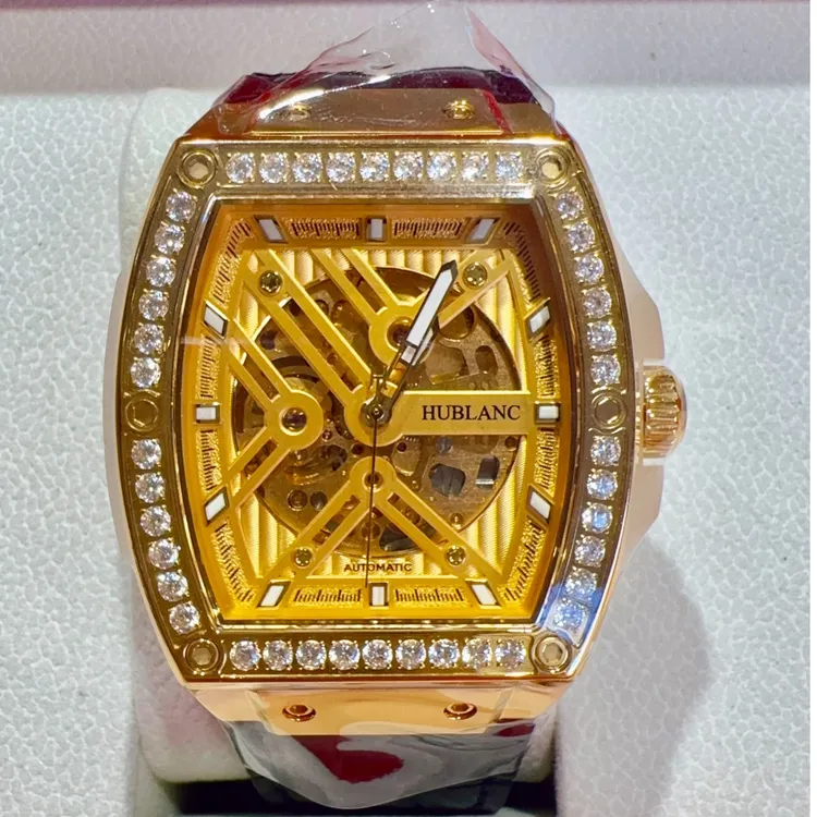 男士酒桶金表满天星机械机芯999足金黄金腕表防水时尚轻奢男款