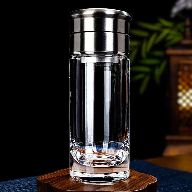 原矿水晶杯茶水分离设计螺纹密封车载外带泡茶水杯茶杯