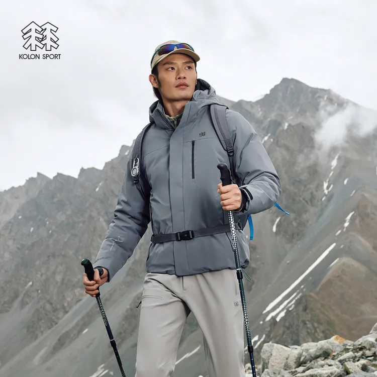 KOLON SPORT可隆羽绒衣防水防风透湿男士轻量微弹连帽鹅绒夹克