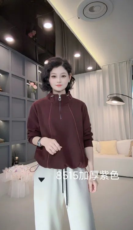 卫衣女士打底上衣2025秋冬新款宽松半拉链立领外套8515