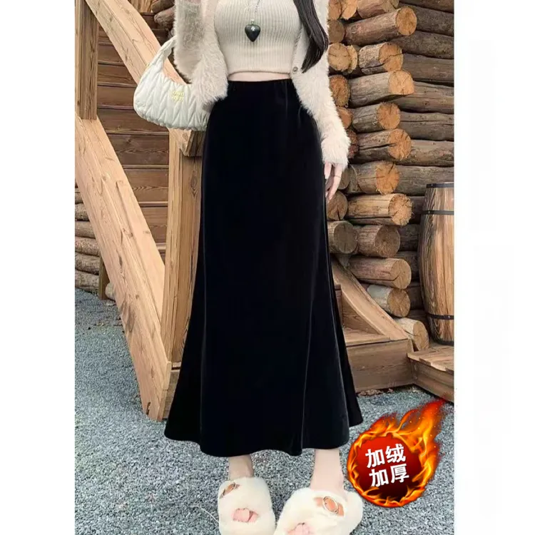 【现货】【两个裙长】秋冬丝绒半身裙女新款女装高腰显瘦a字鱼尾裙