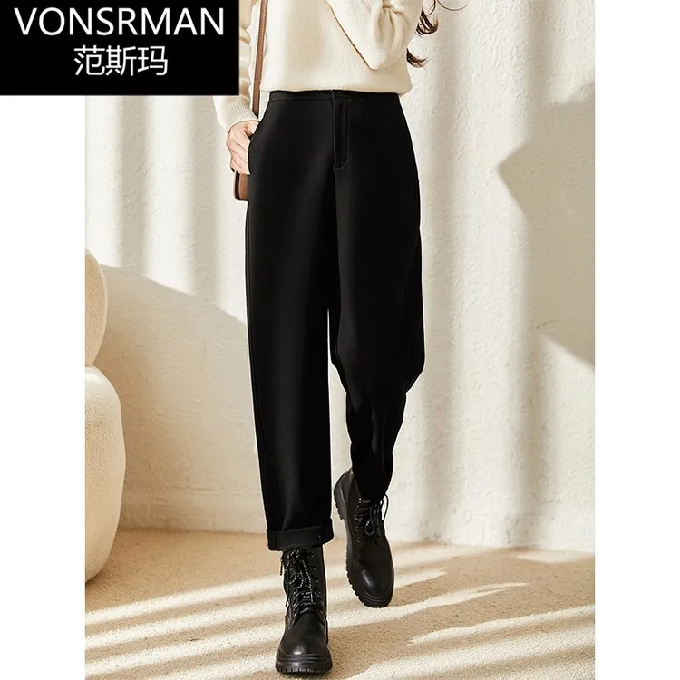 VONSRMAN 时尚休闲外穿莱赛尔羊毛 直筒宽松显瘦老爹裤女2025早春