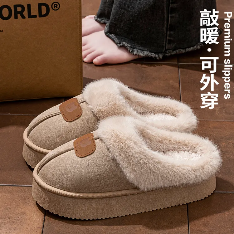 足康乐棉拖鞋女士冬季室内家居2025新款防水防滑厚底保暖棉拖冬天
