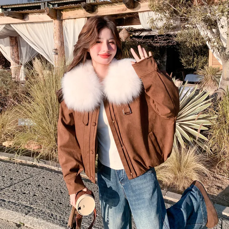 真狐狸毛复古咖色羽绒服女2025冬季高级感小个子白鸭绒派克服外套