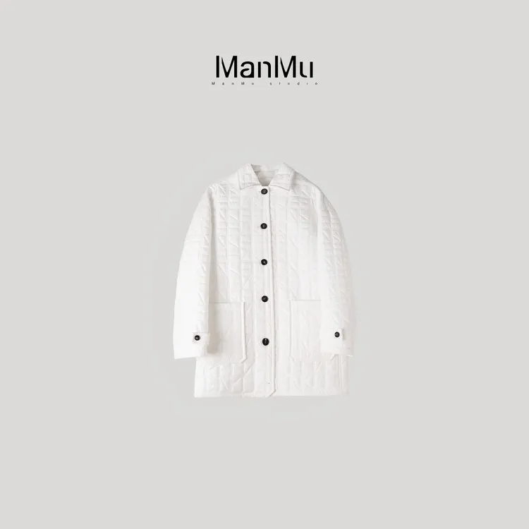 满目ManMu 【张琪专属】高级定制秋冬时尚百搭白色格子棉服350788