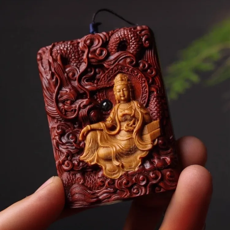 紫檀木雕刻观音挂牌车挂平安吉祥御龙观音纳福送礼创意家居工艺品