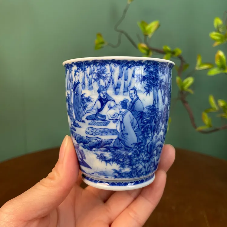 【晓竹窑】竹林七贤人物闻香杯手工手绘景德镇茶具