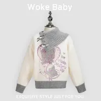女童秋冬新款毛衣洋气加厚套头高级感撞色翻领针织衫汉服W5041