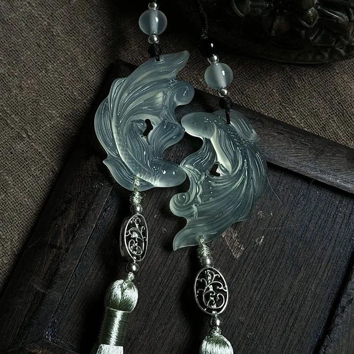 双鱼玉佩吊坠一对仿和田钰2025新款挂饰氛围感双鱼佩压襟男女信物