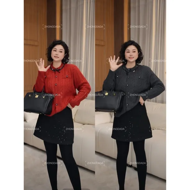 ZHONG大大【】时尚气质蝴蝶结设计针织衫女冬季12358