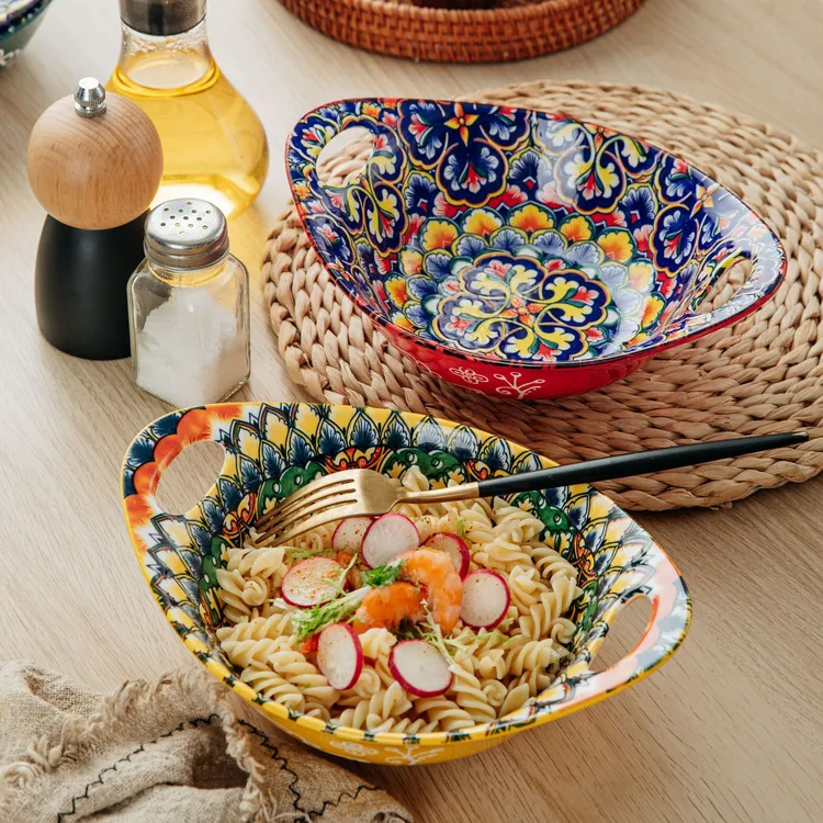 黄红混装-8.5英寸元宝碗2个装釉下彩陶瓷家用餐具