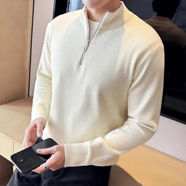 欧货半拉链男士立领针织衫外套秋冬季纯色套头衫帅气休闲轻奢痞帅