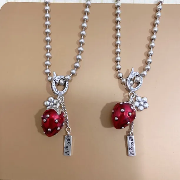 坠链均925银珐琅 《七牌银楼》纯银时尚草莓项链