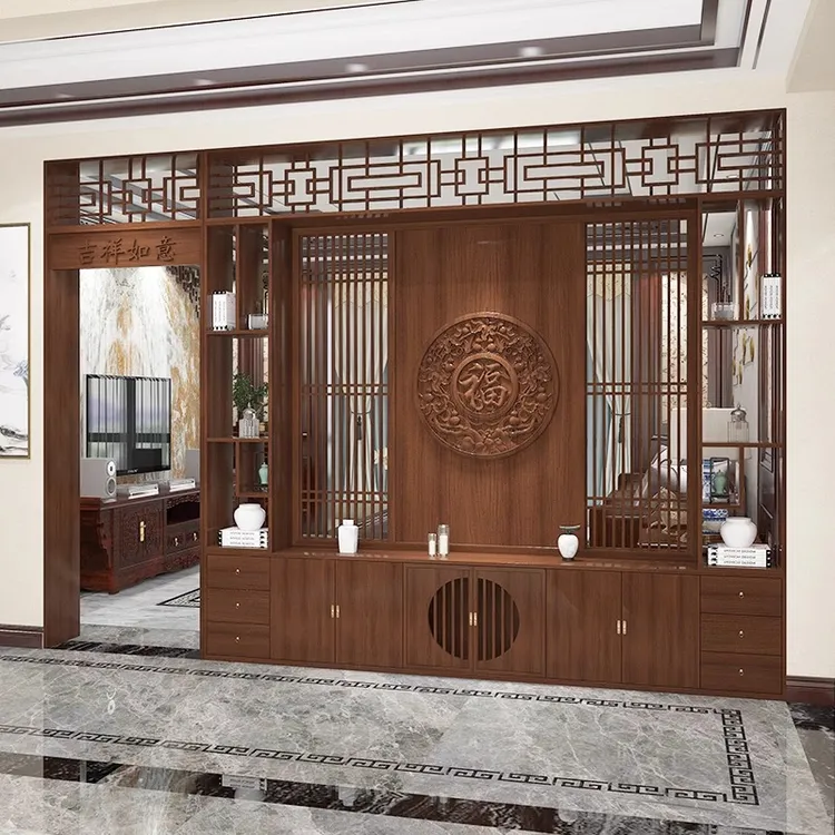 新中式福字实木屏风隔断入户玄关柜客厅遮挡置物架定制不退换货