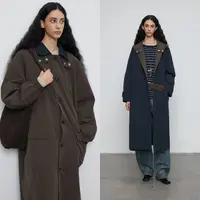 半圆女装[运动]2025秋季H型双面穿拼色长款翻领风衣女Q5511749