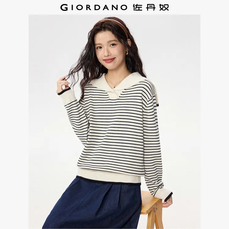  佐丹奴针织衫女装撞色条纹海军领毛织套头针织衫 05355707