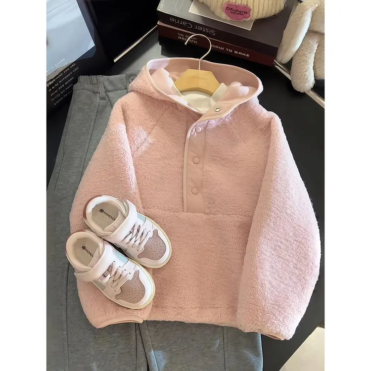 女童加绒卫衣秋冬2025新款洋气儿童羊羔绒加厚绒衫女孩保暖毛毛衣