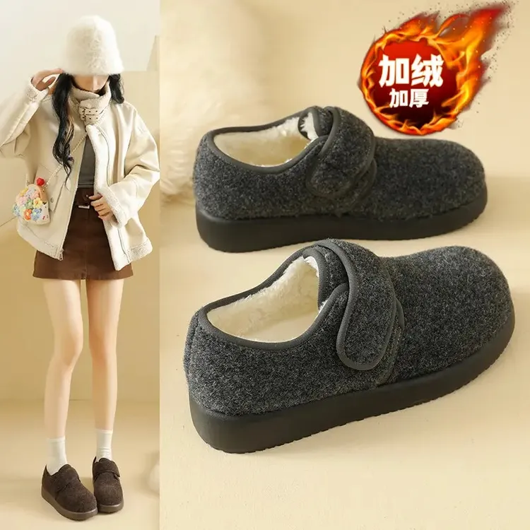 灰色毛毛鞋女冬季外穿2025新款加绒保暖魔术贴棉鞋雪地靴勃肯鞋子