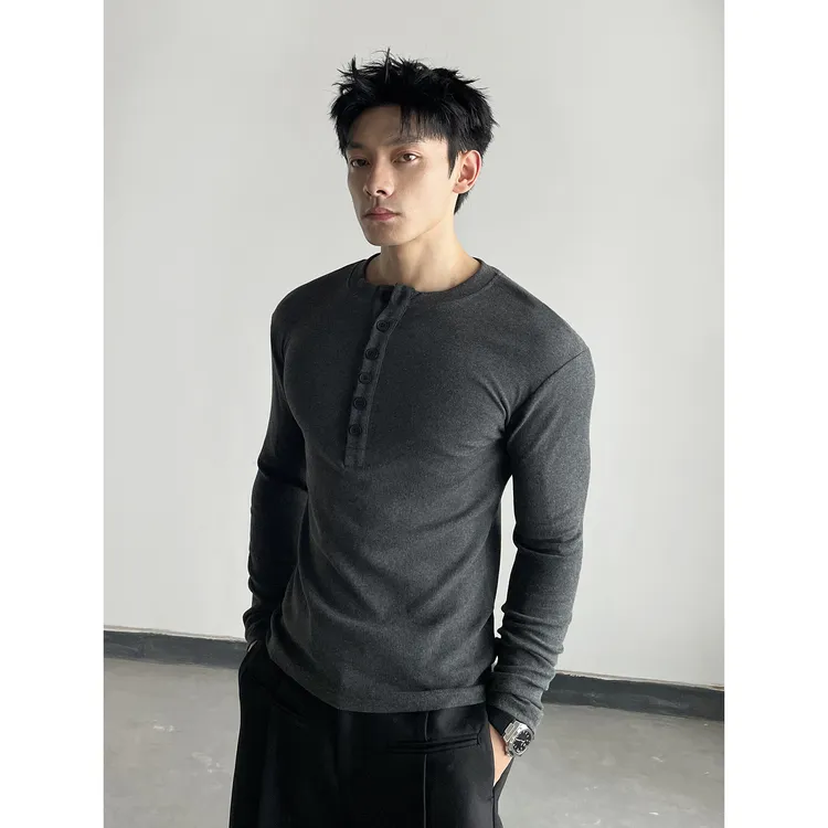 DAYNY亨利领修身显身材长袖打底衫男休闲保暖内搭秋冬百搭高弹t恤
