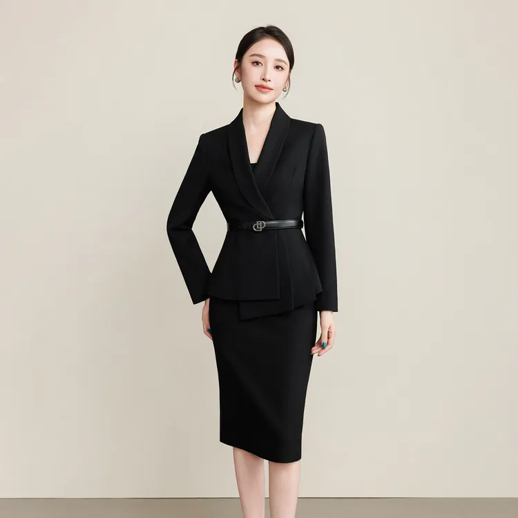 钟老板气质干练黑色西装套装裙女2025秋季新款高级感商务通勤正装