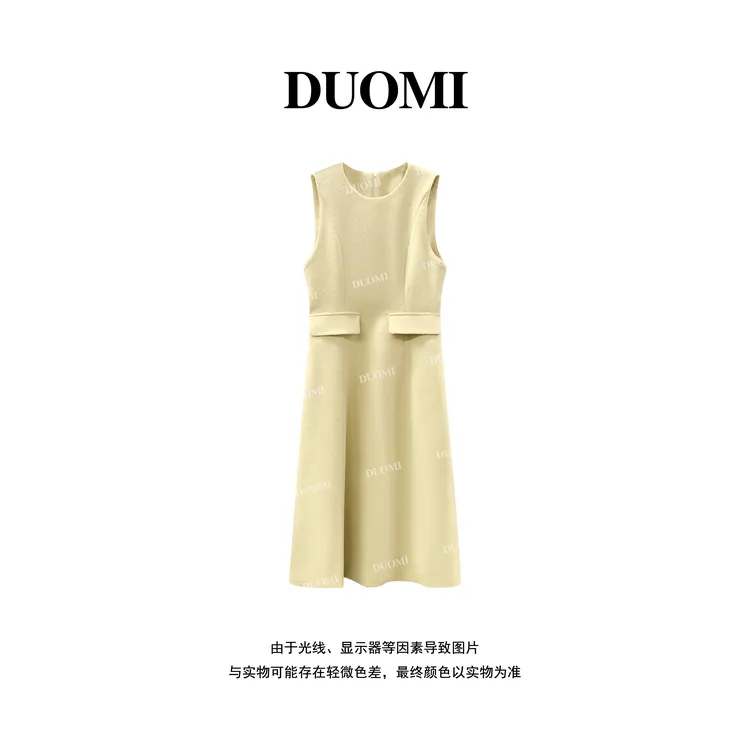 【DUOMI】秋款女装时尚百搭小众风设计无袖连衣裙女裙D8062