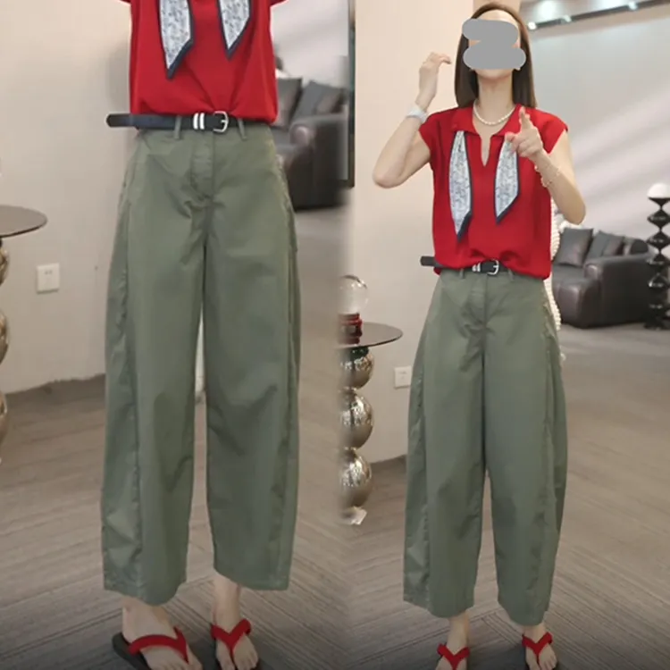 时尚韩版花苞九分休闲裤女2025年夏季新款小个子高腰显瘦工装裤子