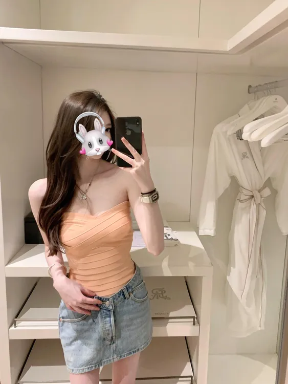性感露背一字肩绷带针织绷带抹胸背心女夏裹胸短款上衣修身打底衫