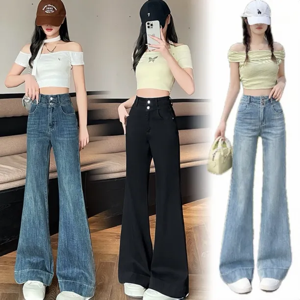 显腿长~新款微喇牛仔裤女2025年显瘦修身宽松显瘦显高弹力高腰