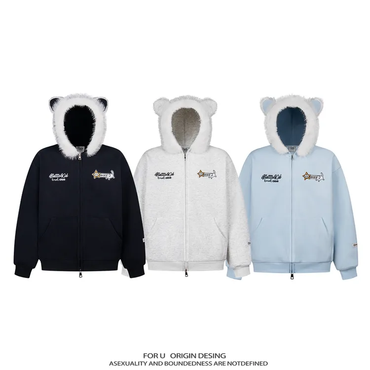 FOR U 原创国潮美式复古潮牌字母连帽春秋百搭宽松情侣款开衫外套