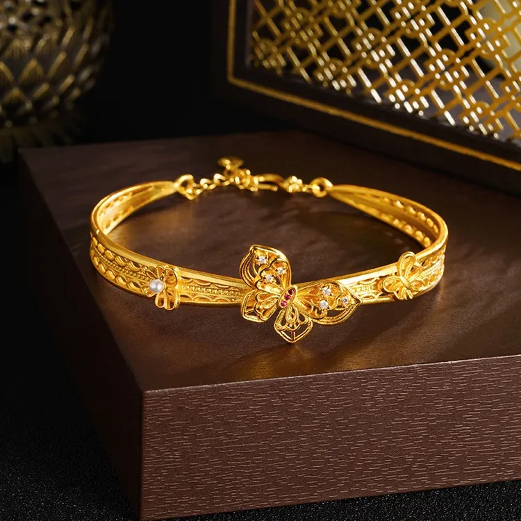 铜合金手镯 复古宫廷风镂空梦幻蝴蝶手镯女不掉色时尚气质感镯子