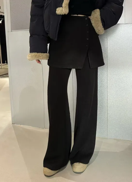 琪琪怪怪大码女装【屁帘裤】时尚可拆卸屁帘百搭厚款休闲裤P48085QD