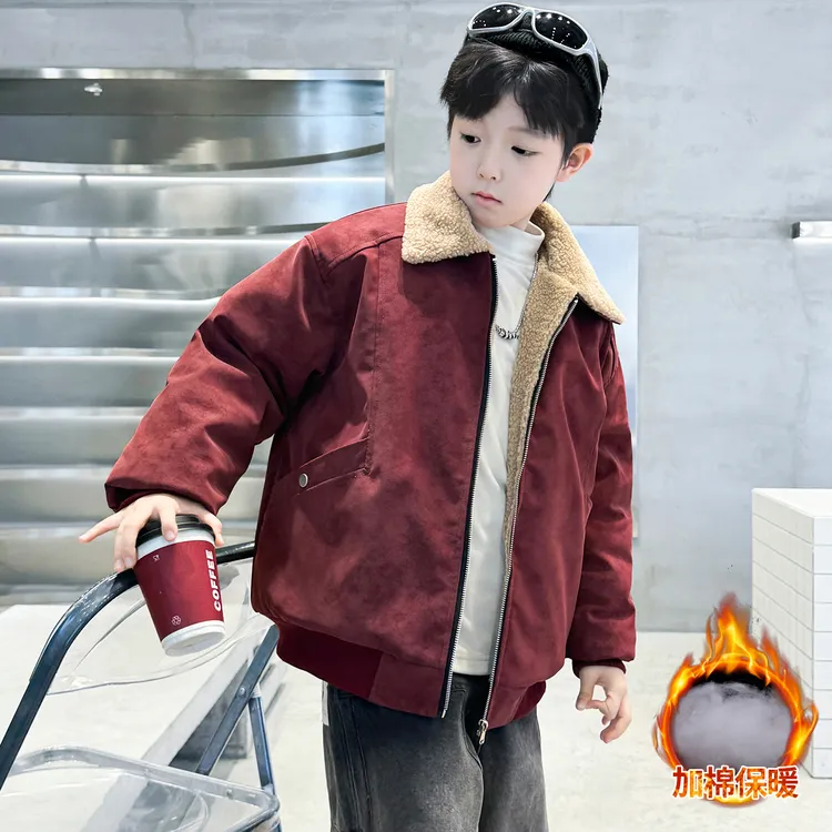 儿童装男童冬装夹棉外套2025新款中大童秋冬款加厚羊羔绒冬季上衣