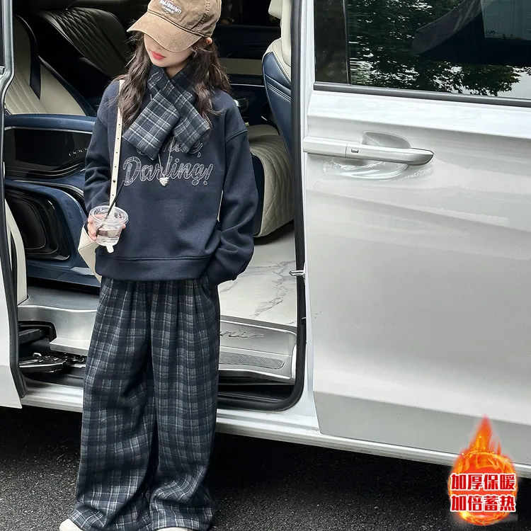女童加绒加厚套装秋冬6-12岁潮款儿童长袖卫衣保暖两件套韩版大童