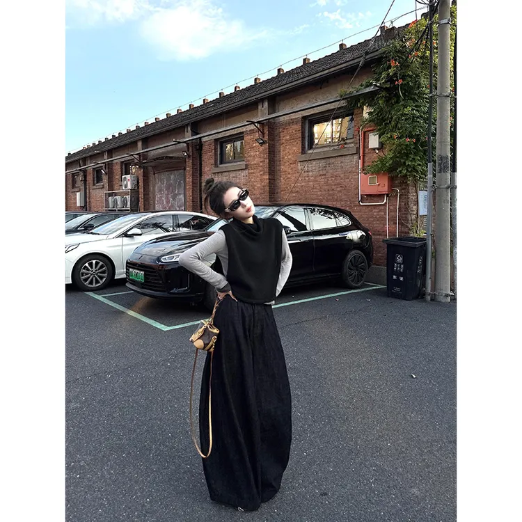 parkyeon韩系高级感撞色打底衫叠穿毛衣马甲女秋季阔腿裤三件套