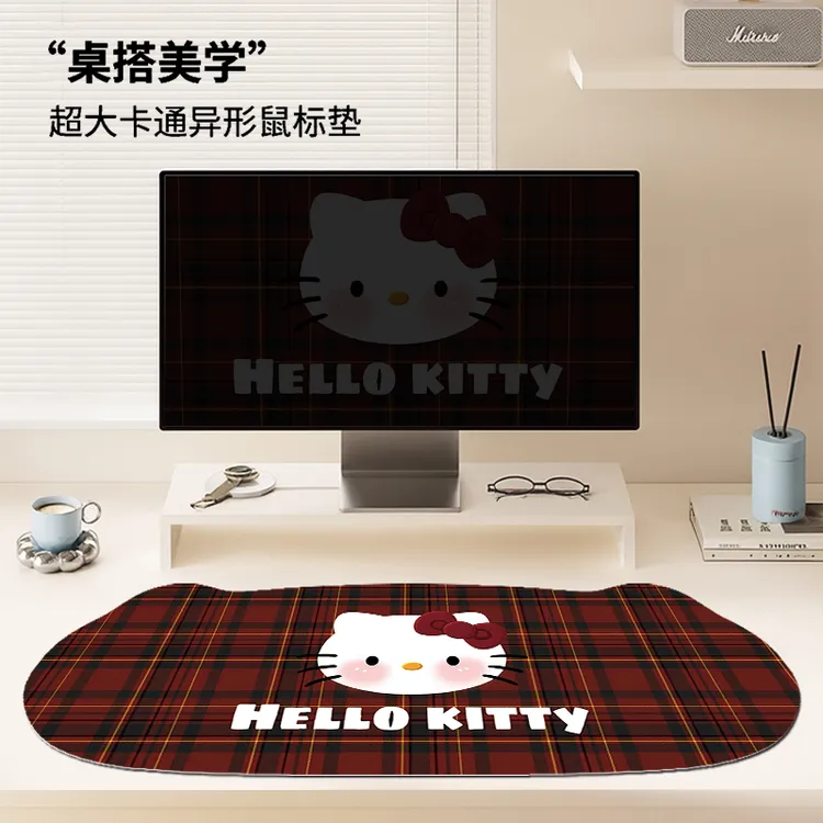 凯蒂猫kt鼠标垫超大女生高颜值办公室防水防污皮革桌布电脑键盘垫