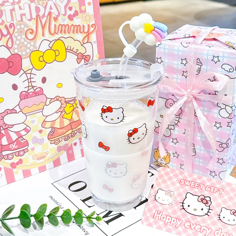 生日礼物送女生礼盒杯子HelloKitty猫玻璃吸管杯可爱少女心伴手礼