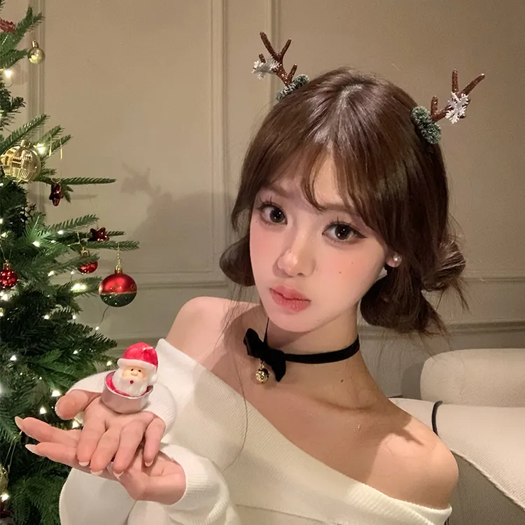 圣诞小鹿角发夹头饰女雪花麋鹿发卡夹子配饰品圣诞节装饰拍照发饰