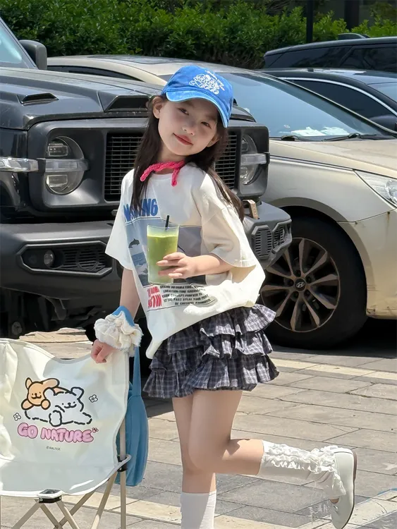 女童卡通印花T恤2025夏装新款童装儿童宝宝韩版甜酷休闲短袖半袖