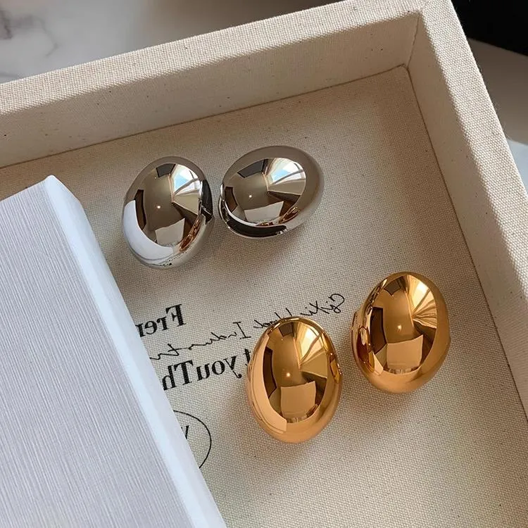 铜合金锆石耳饰 欧美夸张重工金属蛋壳简约耳环女小众设计感高