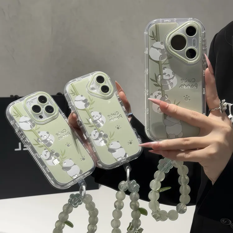 绿竹熊猫手链适用适用苹果15/16promax手机壳vivo华为oppo小米14