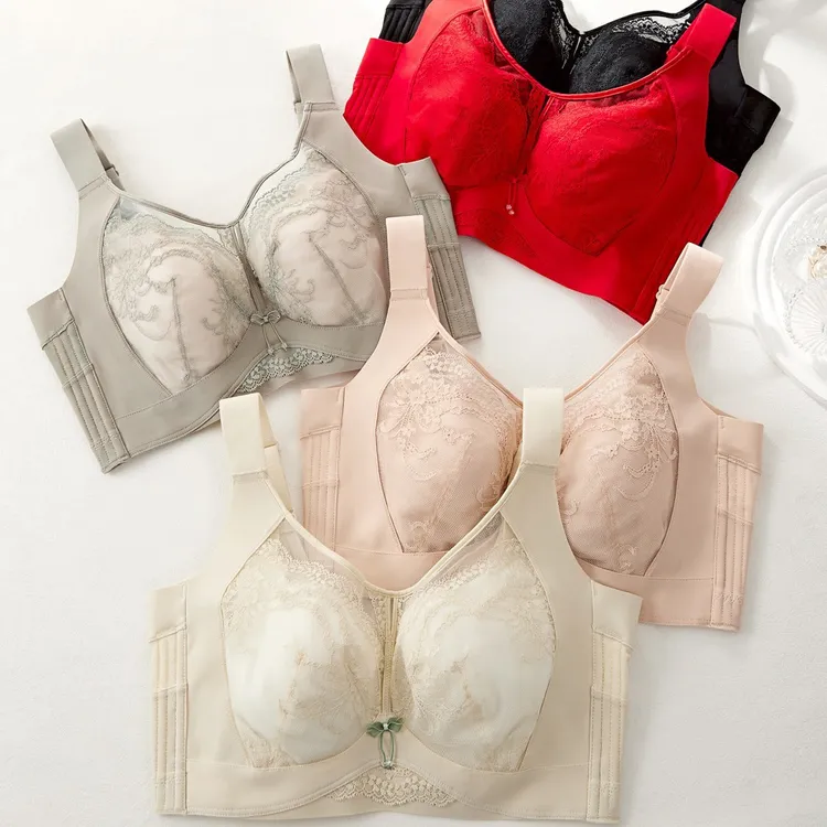 女士内衣69158记忆软圈大胸显小超薄舒适五排扣收副乳调整型文胸