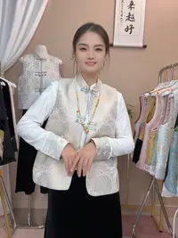 322新中式国风秋季新款复古素雅时尚提花唐装马甲立领精致马夹