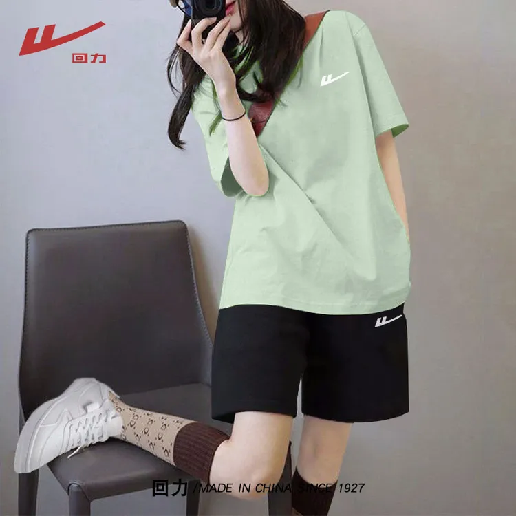 回力夏季新款学院风休闲运动服套装女夏季宽松漂亮小衫出街衣服