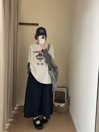 程程甄选 韩系网球小狗印花条纹拼接假两件百搭休闲T恤 1225