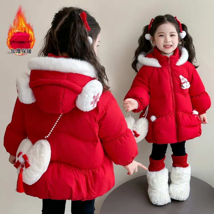 女童加厚卡通圣诞雪人羽绒服冬季2025新款洋气女孩时髦白鸭绒外套
